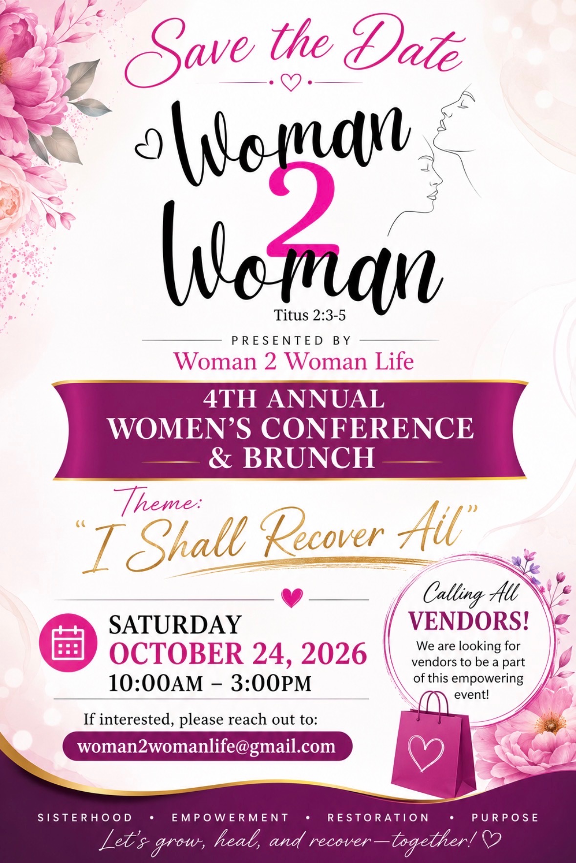 Woman2Woman 4th Annual Women's Conference & Brunch — Saturday October 24, 2026